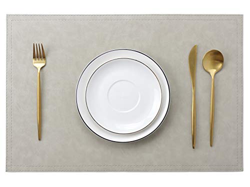 Wasserdichte PU-Platzsets, Kunstleder-Esstischmatte, 6er-Set, leicht abwischbar, schrubbbare Vinyl-Matte, hitze- und schmutzabweisend, für Büro, Konferenztisch, Heimdekoration Wasserdichte PU-Platzsets, Kunstleder-Esstischmatte, 6er-Set, leicht abwischbar, schrubbbare Vinyl-Matte, hitze- und schmutzabweisend, für Büro, Konferenztisch, Heimdekoration von Jovono