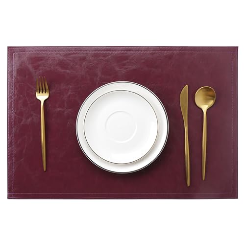 Wasserdichte PU-Tischsets, Kunstleder, 6 Stück, leicht abzuwischen, Scheuervinylmatte, hitze- und schmutzabweisend, Tischuntersetzer, Tischunterlage für Esstisch, Büro, Konferenztisch, Heimdekoration von Jovono