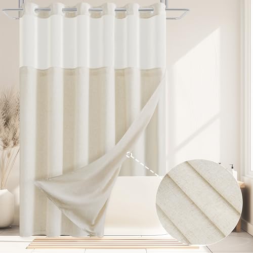 Jowels Leinen-Duschvorhang und -Auskleidung, keine Haken erforderlich, luxuriöse Hoteldekoration, Duschvorhänge für Badezimmer mit durchsichtigem Fenster oben, wasserabweisender Stoff, 72 x 81 cm von Jowels