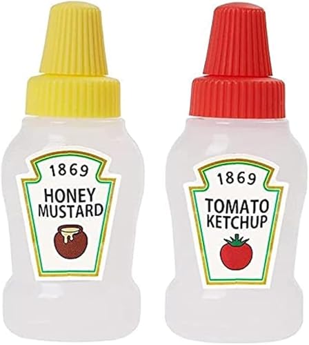 2 Stück rote und gelbe Gewürzgläser 25 ml Mini-Tomaten-Ketchup-Flaschen, tragbarer Saucenbehälter, Salatdressing-Behälter, Speisekammer-Behälter für Bento-Box von Jowxsx