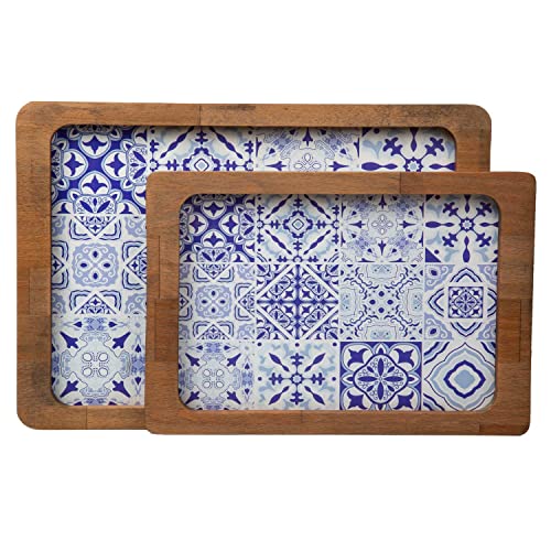 Joy Kitchen Holztablett rechteckig Retro Mavi 2er Set | dekorative Accessoires | Tablett Holz | Tabletts | Servierbrett | Servierbrett | Tapas-Brett | Heimtextilien | Blau von Joy Kitchen