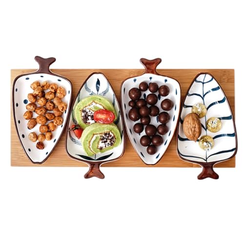 Joy PerfvmE - Dipschalen Set mit Bambus Tablett – 4er Set Snackschalen & Dip Schälchen – Servierschalen aus Keramik mit Unterglasur – Vorspeisenteller für Tapas, Nüsse, Süßigkeiten & Saucen von Joy PerfvmE