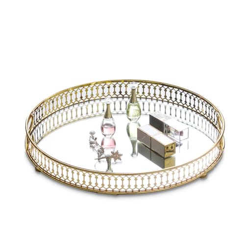 Joy PerfvmE - Spiegeltablett Gold,φ20 cm – Serviertablett Rund mit galvanisiertem Metallrahmen – Schminktisch Organizer, Kerzenteller & Jewelry Tray Joy PerfvmE - Spiegeltablett Gold,φ20 cm – Serviertablett Rund mit galvanisiertem Metallrahmen – Schminktisch Organizer, Kerzenteller & Jewelry Tray von Joy PerfvmE