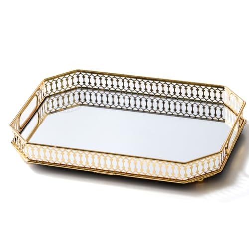 Joy PerfvmE - Spiegeltablett Gold 29x18 cm – Tablett Metall Rechteckig mit galvanisiertem Rahmen – Serviertablett Gold, Deko Tablett Länglich Joy PerfvmE - Spiegeltablett Gold 29x18 cm – Tablett Metall Rechteckig mit galvanisiertem Rahmen – Serviertablett Gold, Deko Tablett Länglich von Joy PerfvmE