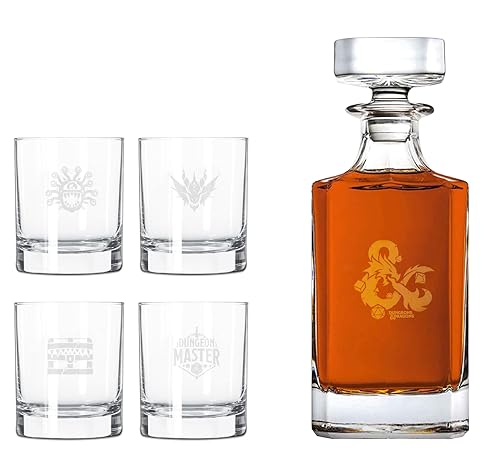 Dungeons & Dragons Whiskey Set mit 4 Whiskeygläser und Whiskeyflasche mit Gravur - in hochwertiger Geschenkverpackung von Joytoy