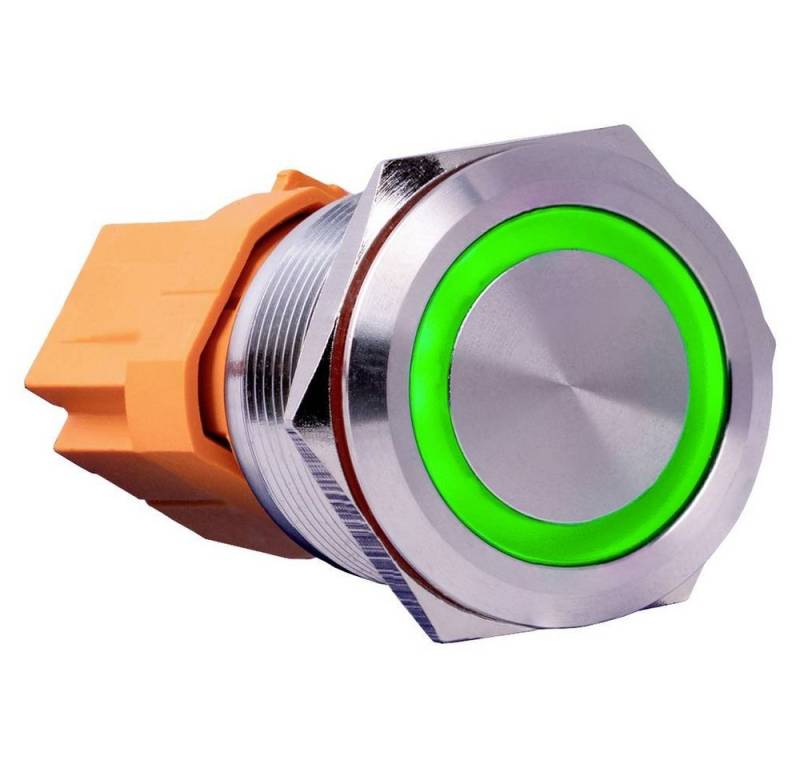 Joy-it Schalter Rostfreier Stahltaster, 250V, Rastend, LEDkonkav, beleuchtbar, Einbau, Frontring Metall, mit Gewinde, rund von Joy-it