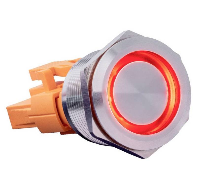 Joy-it Schalter Rostfreier Stahltaster, Rastend, LED240V, 15A, beleuchtbar, Einbau, Frontring Metall, mit Adapter, mit Gewinde von Joy-it