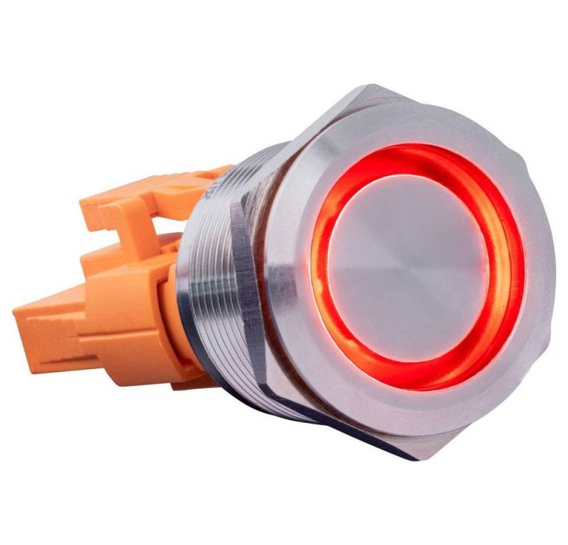 Joy-it Schalter Stahltaster mit Mikroschalter, rastend, LED, beleuchtbar, Einbau, Frontring Metall, mit Anschlussleitung, mit Gewin von Joy-it