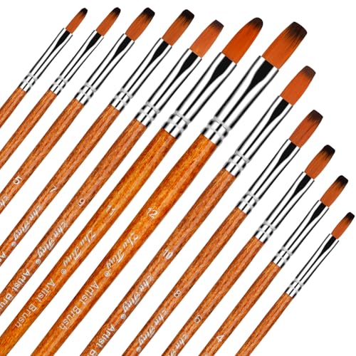 Acryl Pinsel Set 12 Stück für Acrylfarben, Nylon Künstlerpinsel Aquarellpinsel Borstenpinsel Set, Ölfarben Brush Set Malpinsel Synthetik Pinsel für Anfänger Künstler Erwachsene Kinder von Joy & Inspiration