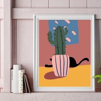 Katze & Kaktus Malen Nach Zahlen Kit Handgemachtes Ölgemälde von JoyBoutiqueArt
