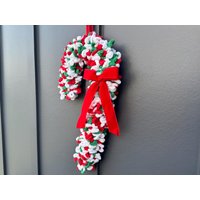 Candy Cane Weihnachtskranz Roter Samtschleife Türhänger Candy Cane Weihnachtskranz Roter Samtschleife Türhänger von JoyChooserDesigns