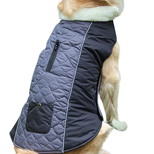 JoyDaog Fleece Halsband Warm Hundemäntel für mittelgroße Hunde mit Tasche wasserdichte Hundejacke für den Winter Grau L von JoyDaog
