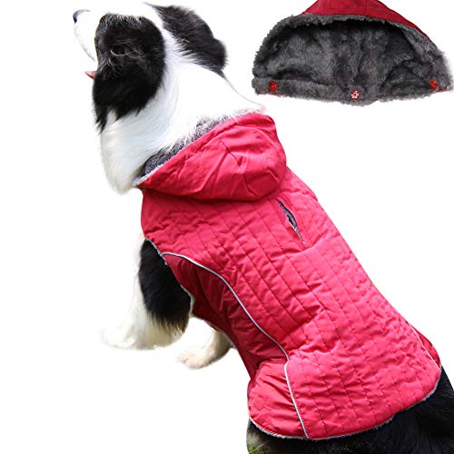 JoyDaog Fleece-Hunde-Kapuzenpullover für große Hunde, superwarme Hundejacke für kalte Winter-Hundemäntel, Größe XL, Rot von JoyDaog