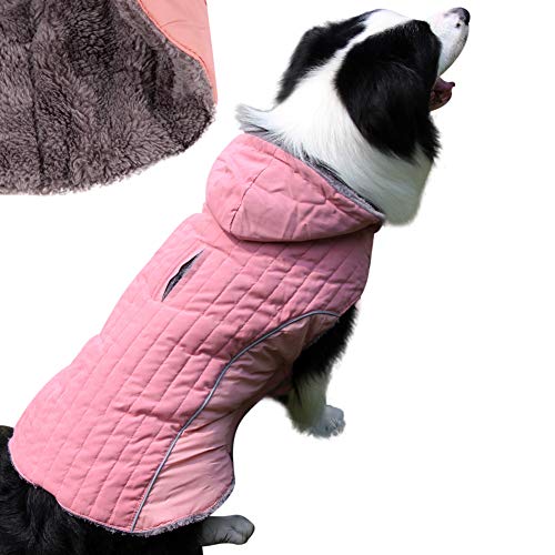 JoyDaog Fleece-Hunde-Kapuzenpullover für große Hunde, superwarme Hundejacke für kalte Winter-Hundemäntel, Pink, XXL von JoyDaog