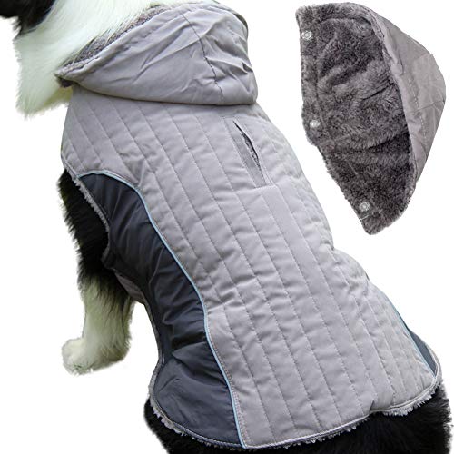 JoyDaog Fleece-Hunde-Kapuzenpullover für kleine und mittelgroße Hunde, superwarme Welpenjacke für kalte Winter-Hundemäntel, grau, M von JoyDaog