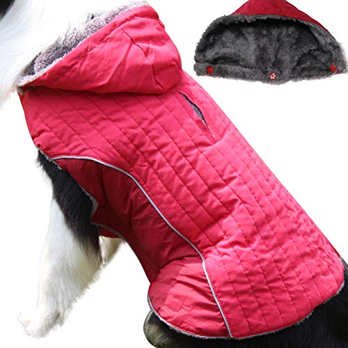 JoyDaog Fleece-Hunde-Kapuzenpullover für kleine und mittelgroße Hunde, superwarme Welpenjacke für kalte Winter-Hundemäntel, rot, Größe M von JoyDaog