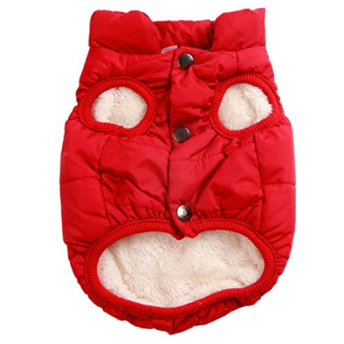 JoyDaog Hundejacke für den Winter und kaltes Wetter, 2-lagiges Fleece, warm, weich, winddicht, für kleine Hunde, Rot, Größe S von JoyDaog