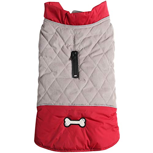 JoyDaog Hundemantel für kleine Hunde, wendbar, wasserdicht, warme Welpenjacke für kalte Wintertage, Rot und Grau, Größe XS von JoyDaog