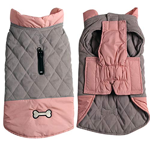 JoyDaog Hundemantel für mittelgroße Hunde, wendbar, wasserdicht, warme Hundejacke für den kalten Winter, Rosa und Grau, Größe L von JoyDaog