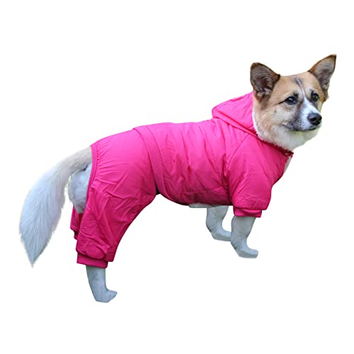 JoyDaog Hundemantel mit Fleece-Futter und abnehmbarer Kapuze und abnehmbaren Hinterbeinen, warme Welpenjacke im Winter (Rosa) von JoyDaog