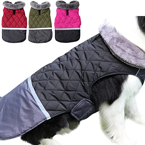 JoyDaog Hundemantel mit Fleece-Kragen, wendbar, für große Hunde, wasserdicht, warm, für kalte Winter, Schwarz, XL von JoyDaog