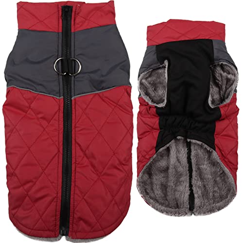 JoyDaog Warmer Fleece-Hundemantel für mittelgroße Hunde, D-Ringe, wasserdichte Welpenjacke für kalten Winter, rot, XL von JoyDaog