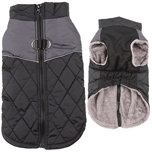 JoyDaog Warmer Fleece-Hundemantel für mittelgroße Hunde, D-Ringe, wasserdichte Welpenjacke für kalten Winter, schwarz, XL von JoyDaog