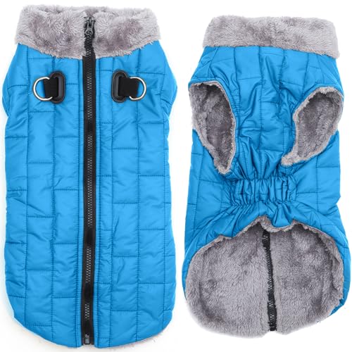 JoyDaog Warmer Fleece-Hundemantel mit strapazierfähigem Geschirr mit D-Ring, wasserdichte Welpenjacke für kleine Hunde, Hundeweste für den kalten Winter, Hellblau, Größe XS JoyDaog Warmer Fleece-Hundemantel mit strapazierfähigem Geschirr mit D-Ring, wasserdichte Welpenjacke für kleine Hunde, Hundeweste für den kalten Winter, Hellblau, Größe XS von JoyDaog
