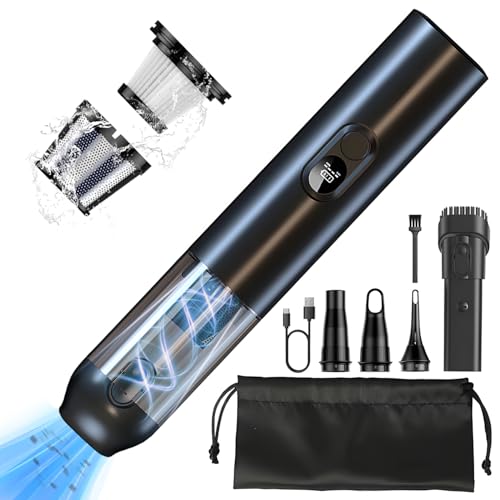 JoyFan Auto Handstaubsauger Stark, 4 in 1 Handstaubsauger Akku 18000Pa Saugen, Mini Staubsauger mit 8000mAh Batterie und 2 HEPA-Filter Laufzeit 30 Min USB Aufladbar, für Zuhause/Büro/Auto (Schwarz) von JoyFan