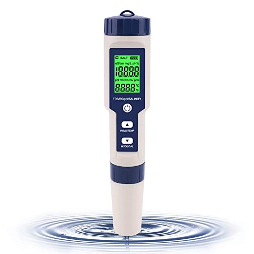 JoyFan Digitaler Tester für Wasserqualität, Tragbares Digitales 5-in-1-Messgerät für PH/Salzgehalt/Temperatur/TDS/EC Multifunktionaler Wasserqualitätsdetektor für Schwimmbecken, Labor, Aquarien, Spas von JoyFan