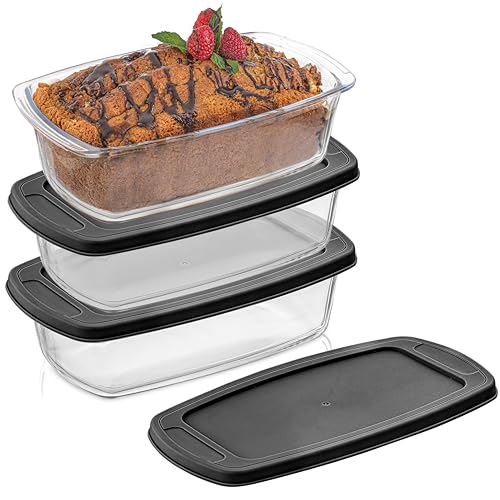 JoyJolt 3 Stück Kastenform zum Backen von Brot mit Deckel Backset 1,9 Quart, große rechteckige Auflaufform mit Deckel Ofenpfanne Bananenbrotpfanne Lasagnepfanne tief mit Deckel, Brotsparbehälter von JoyJolt
