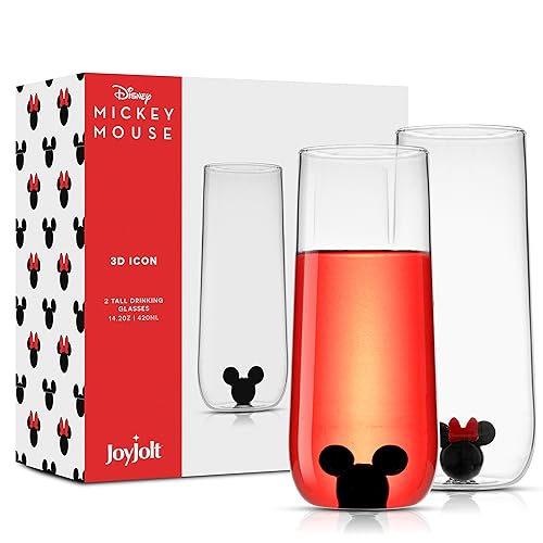 JoyJolt Disney Mickey Mouse, Icon Highball-Glas, 2 Stück, 400 ml hohe Gläser für Getränke, Cocktailgläser, Disney-Glaswaren, Disney-Geschenke, Disney-Sammelstücke für Erwachsene von JoyJolt