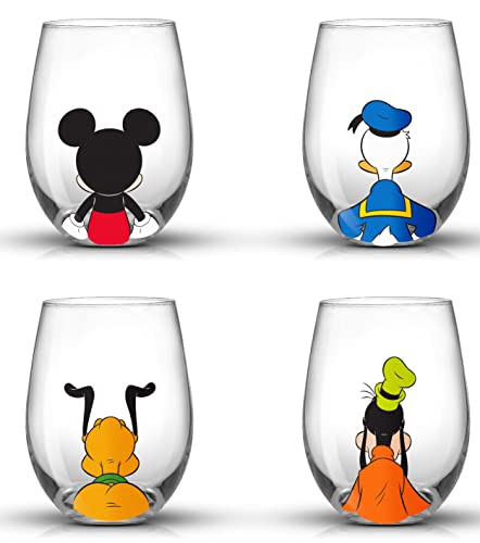 JoyJolt Disney Mickey Mouse Squad Collection Trinkgläser, 425 ml, ohne Stiel, 4 Stück, Weinglas, Trinkgläser, Disney-Geschenke, Disney-Stuff, Disney-Weinglas, Mickey-Maus-Tassen-Set von JoyJolt