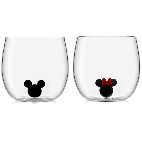 JoyJolt Disney Mickey Mouse Icon Weinglas ohne Stiel, 340 ml, farbige Glaswaren, Disney-Geschenke, Disney-Tassen, Disney-Sammlerstücke für Erwachsene, 2 Stück von JoyJolt