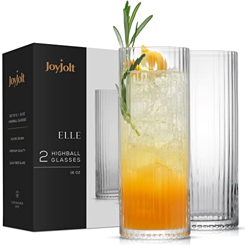 JoyJolt Geriffelte Highball-Gläser, 473 ml, 2 gerippte hohe Cocktailgläser für Gin, Saft, Wasser von JoyJolt