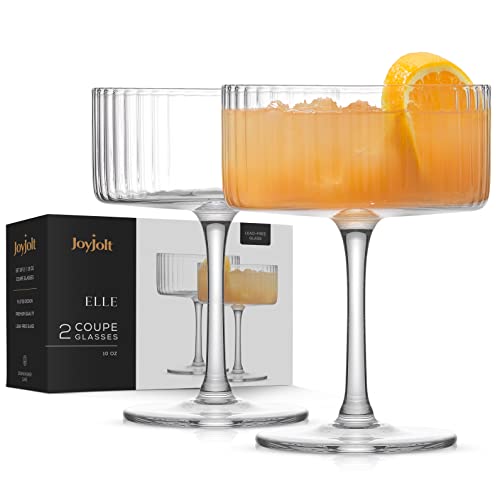 JoyJolt Geriffelte Geriffelte Gläser - 283.5 g Coupe Glas 2er Set Einzigartige Champagnergläser für Cocktails und Martinis Vintage Style Trinkgläser von JoyJolt