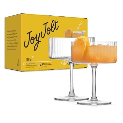 JoyJolt Geriffelte Geriffelte Gläser - 283.5 g Coupe Glas 2er Set Einzigartige Champagnergläser für Cocktails und Martinis Vintage Style Trinkgläser von JoyJolt
