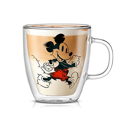 JoyJolt Mickey Mouse 382.7 g Glass Cups Set 2 Insulated Double Wall Glass Coffee Cups Insulated Coffee Cup Set Unique Coffee Mug Large Espresso Cups Disney Cups and Disney Mugs von JoyJolt