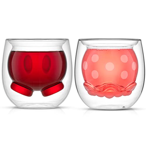 JoyJolt Mickey Pants and Minnie Skirt 3D 209.8 g Double Wall Glass Coffee Cups Set of 2, Disney Coffee Mug, Espresso and Tea Cups, Collection of Double Wall Glasses, Disney Gifts von JoyJolt