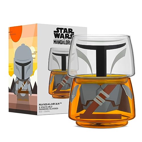 JoyJolt Character Stackable Star Wars Drinking Glasses 226.8 g The Mandalorian Glass Cups, Head and Body! Star Wars Glass Set of 2 Fun Glassware Sets for Bar, Star Wars Kitchen Glasses, Star Wars von JoyJolt