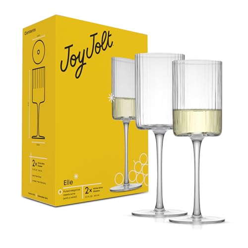 JoyJolt Weingläser, geriffelt, 326 ml, Weißweingläser, 2 Stück, langer Stiel. Einzigartiges, stieliges Weißweinglas oder Cocktailgläser. Vintage-Stil von JoyJolt