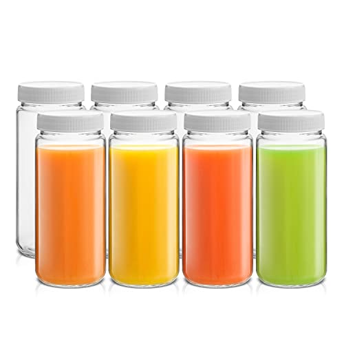 JoyJolt Wiederverwendbare Glasflaschen mit Kappen, 473 ml, 8 Stück, Saftflaschen mit Deckel und Etiketten für Saftgläser, Gläser für Cold Brew Flaschen, Smoothie von JoyJolt