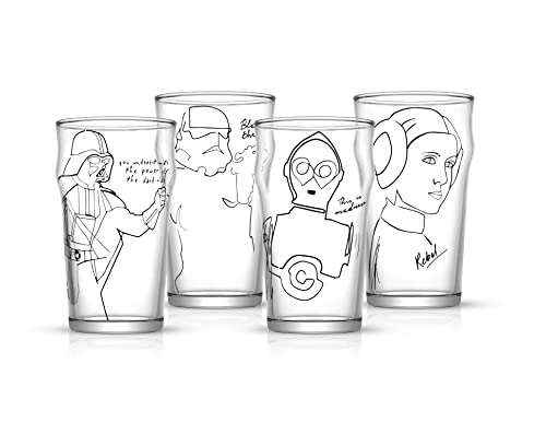 Star-Wars-Pint-Gläser-Set mit 4 Pint-Gläsern, traditionelles Trinkglas-Set Übergroße Darth Vader C-3PO Stormtrooper Prinzessin Leia Trinkgläser-Set von JoyJolt