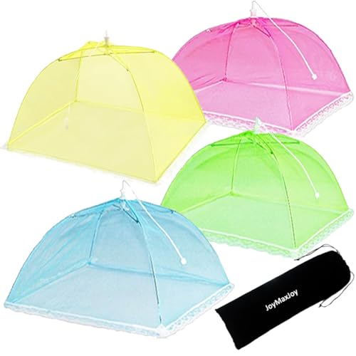 4 Stück Fliegenhaube, Pop-Up-Mesh Abdeckhaube für Lebensmittel, 43x43cm Wiederverwendbar Faltbar Abdeckung für Lebensmittel Kuchenabdeckung Fliegenschirm Essen,Obst, Picknick, BBQ (Regenbogen) von JoyMaxJoy
