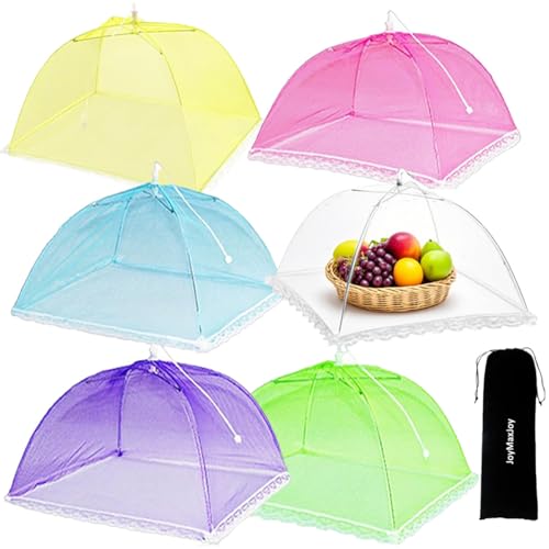 6 Stück Fliegenhaube,Pop-Up-Mesh Abdeckhaube für Lebensmittel, 43x43cm Wiederverwendbar Faltbar Abdeckung für Lebensmittel Kuchenabdeckung Fliegenschirm Regenschirm-Netzzelt Essen,Obst, Picknick, BBQ von JoyMaxJoy