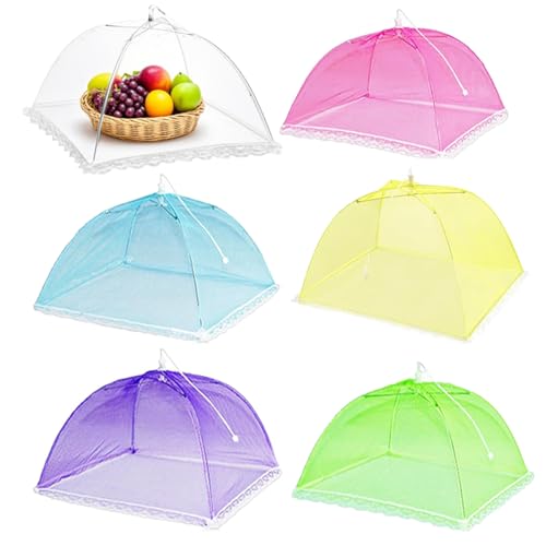 6 Stück Fliegenhaube, Pop-Up-Mesh Abdeckhaube für Lebensmittel, Wiederverwendbar Faltbar Abdeckung für Lebensmittel Kuchenabdeckung Fliegenschirm Essen,Obst, Picknick, BBQ von JoyMaxJoy
