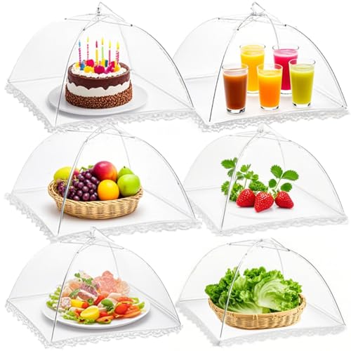 6 Stück Fliegenhaube, Pop-Up-Mesh Abdeckhaube für Lebensmittel, Wiederverwendbar Faltbar Abdeckung für Lebensmittel Kuchenabdeckung Fliegenschirm Essen,Obst, Picknick, BBQ von JoyMaxJoy