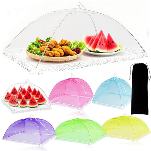 7 Stück Fliegenhaube, Pop-Up-Mesh Abdeckhaube Lebensmittel,43x43cm &100*60cm Wiederverwendbar Faltbar Abdeckung Lebensmittel Kuchenabdeckung Fliegenschirm Regenschirm-Netzzelt Essen,Obst,Picknick, BBQ von JoyMaxJoy