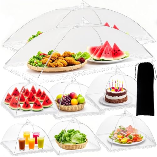 8 Stück Fliegenhaube, Pop-Up-Mesh Abdeckhaube Lebensmittel,43x43cm&100*60cm Wiederverwendbar Faltbar Abdeckung Lebensmittel Kuchenabdeckung Fliegenschirm Regenschirm-Netzzelt Essen,Obst,Picknick,BBQ von JoyMaxJoy
