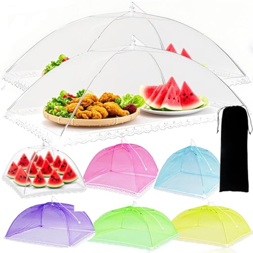8 Stück Fliegenhaube, Pop-Up-Mesh Abdeckhaube Lebensmittel,43x43cm&100*60cm Wiederverwendbar Faltbar Abdeckung Lebensmittel Kuchenabdeckung Fliegenschirm Regenschirm-Netzzelt Essen,Obst,Picknick,BBQ von JoyMaxJoy